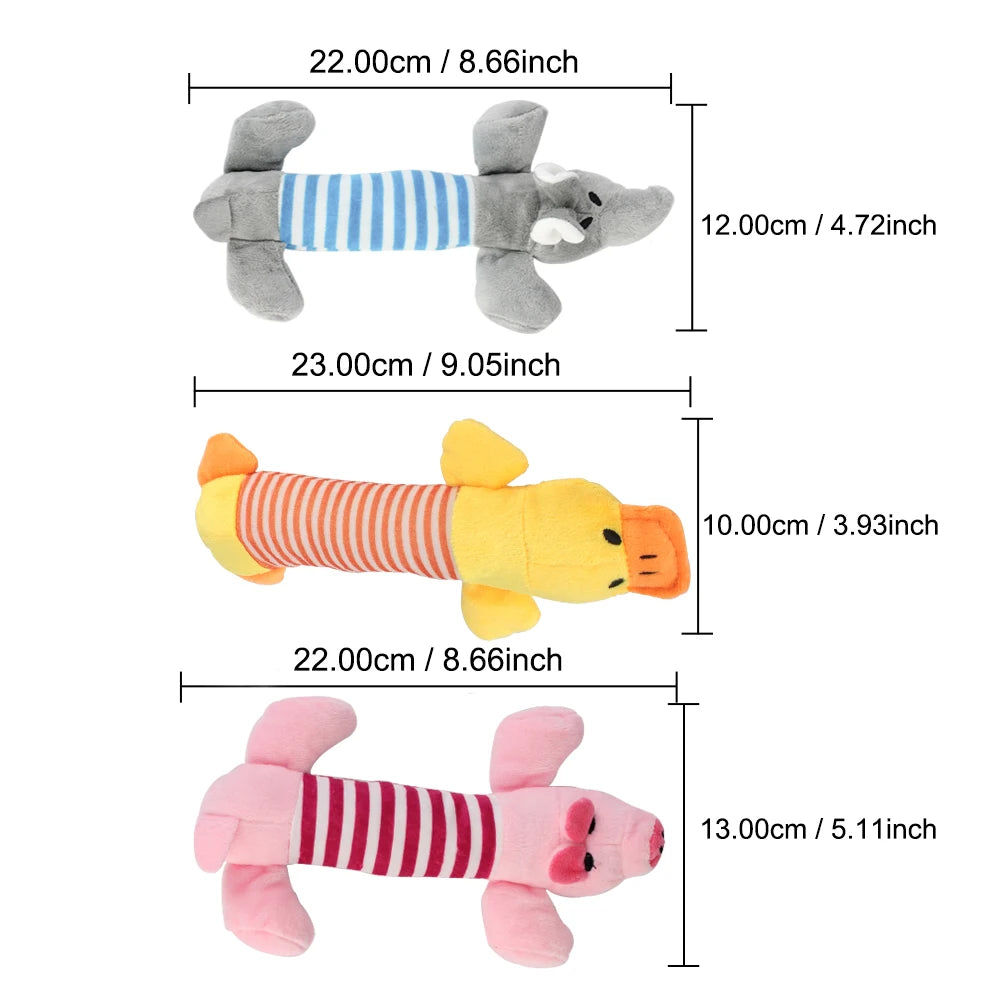 Plush Squeaky Pet Toys – Elephant, Duck, Pig