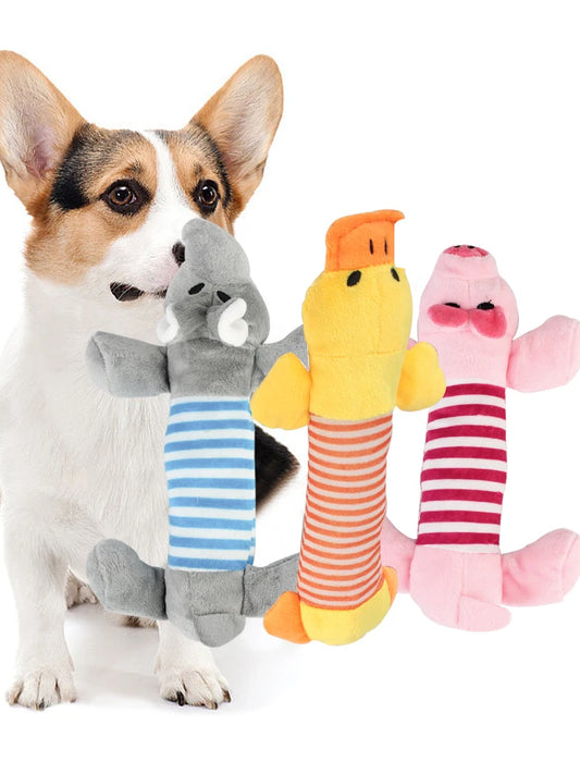 Plush Squeaky Pet Toys – Elephant, Duck, Pig