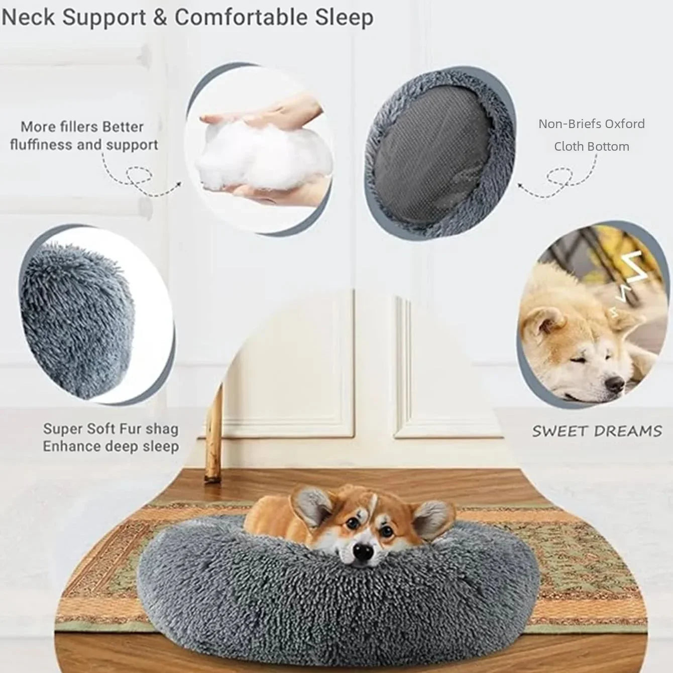 Round Plush Pet Bed – Large & Medium Dogs
