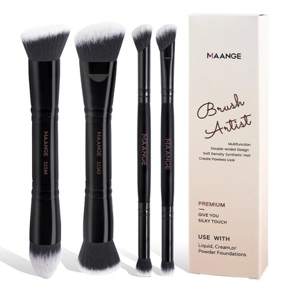MAANGE 4-Piece Dual-Ended Makeup Brush Set