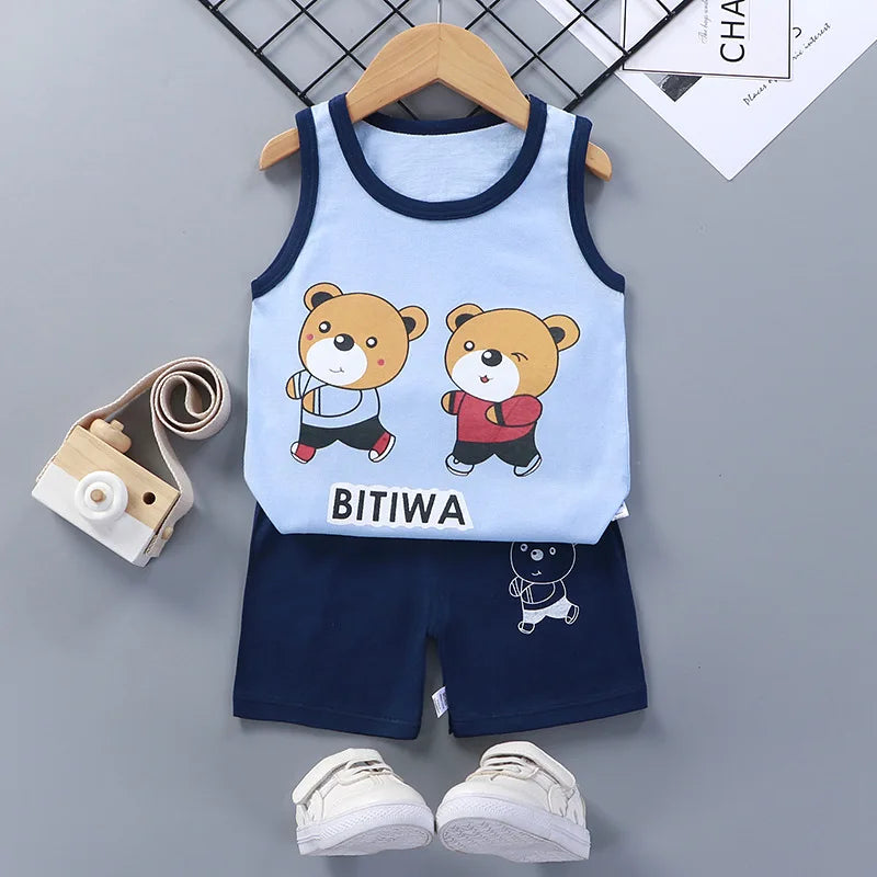 Kids Summer Cotton Vest & Shorts Set