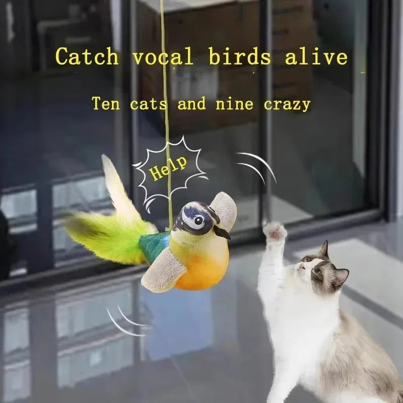 Bird Sound Cat Toy with Elastic Rope
